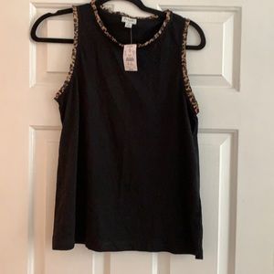 J Crew Factory tank with leopard ruffle trim